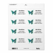 Étiquette Papillon aux plumes de paon vert (Feuille entière)