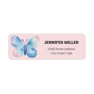 Étiquette papillon baby shower, rose et bleu aquarelle