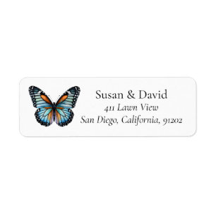 Étiquette Papillon bleu avec accents orange Adresse