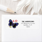 Étiquette Papillon bleu Elegant Insect Art Adresse de retour (En situation)