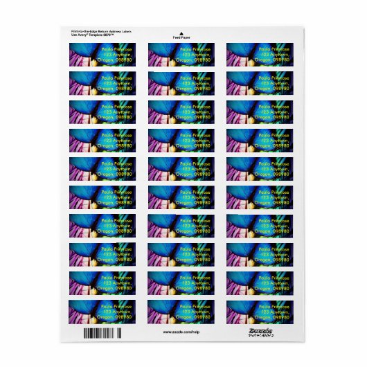 Étiquette Papillon Bleu Nuptiaux colorés Abstraits (Feuille entière)