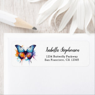 Étiquette Papillon Coloré Éclaboussure de Peinture Adresse d
