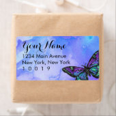 Étiquette Papillon de Bat Mitzvah peint en violet et bleu (En situation)