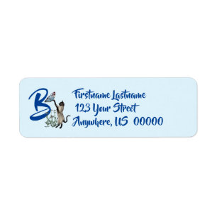 Étiquette Papillon de chat siamois Monogramme Initiale B Adr