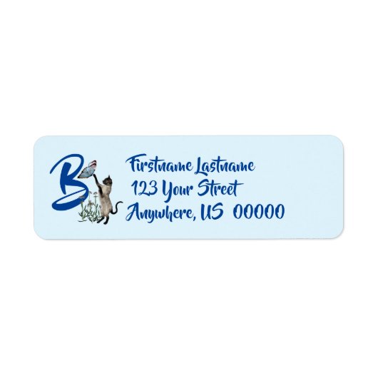 Étiquette Papillon de chat siamois Monogramme Initiale B Adr (Devant)