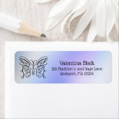 Étiquette Papillon de dessin moderne bleu Holographie (En situation)