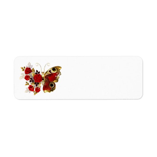 Étiquette Papillon de fleurs rouges aux roses rouges (Devant)
