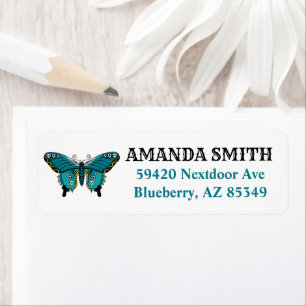Étiquette Papillon de tatouage traditionnel turquoise