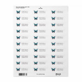Étiquette Papillon élégant vert sarcelle Adresse de retour (Feuille entière)