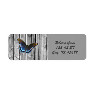 Étiquette Papillon en bois patiné affligé de bleu de ferme