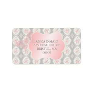 Étiquette Papillon en Damas rose antique délavé