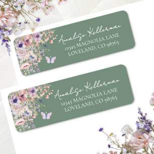 Étiquette Papillon Fleur Sauvage Adresse de Retour