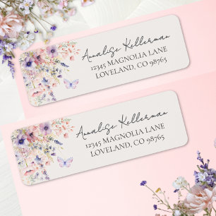 Étiquette Papillon Fleur Sauvage Adresse de Retour