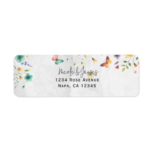 Étiquette Papillon floral aquarelle coloré  (Devant)