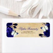 Étiquette Papillon floral bleu royal rustique vintage (En situation)