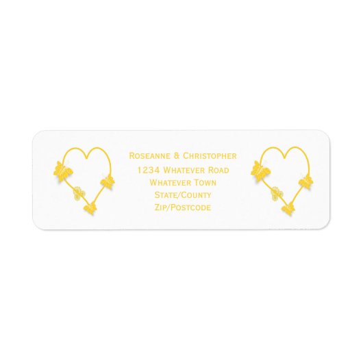 Étiquette Papillon jaune Mariage de conception cardiaque (Devant)