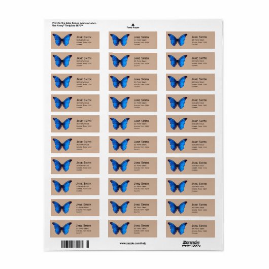 Étiquette Papillon Monarch bleu élégant (Feuille entière)