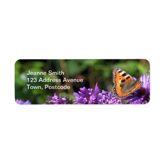 Étiquette Papillon monarque et fleurs violettes (Devant)