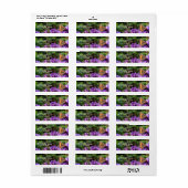 Étiquette Papillon monarque et fleurs violettes (Feuille entière)