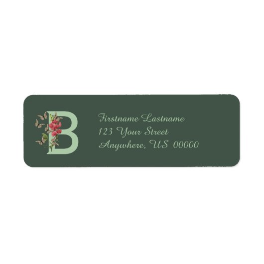 Étiquette Papillon Monogramme Initiale B Adresse Pois de Sen (Devant)
