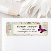 Étiquette Papillon rose et Roses Vintages de Shabby (En situation)