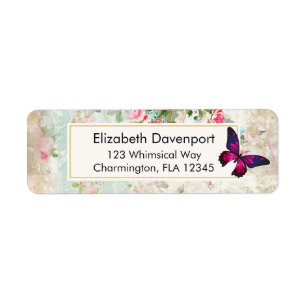 Étiquette Papillon rose et Roses Vintages de Shabby