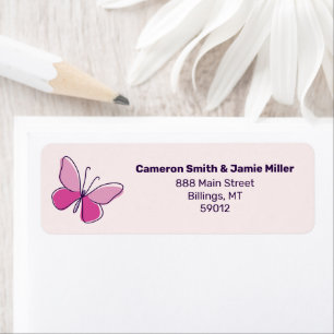 Étiquette Papillon rose moderne Doodle Blush Adresse de reto
