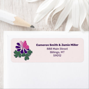Étiquette Papillon rose moderne Purple Flower Adresse de ret
