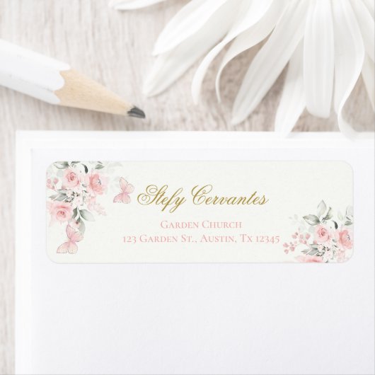 Étiquette Papillon rose Quinceañera (En situation)