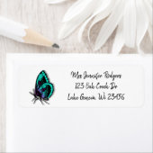 Étiquette Papillon turquoise et bleu (En situation)