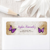 Étiquette Papillon Violet Or Rustique Vintage (En situation)