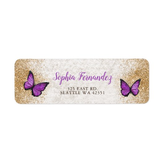 Étiquette Papillon Violet Or Rustique Vintage (Devant)