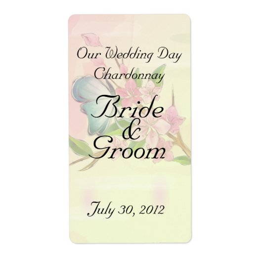 Étiquette Papillons aux fleurs de cerisier d'aquarelle (Devant)