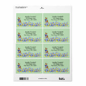 Étiquette Papillons et fleurs bleu (Feuille entière)
