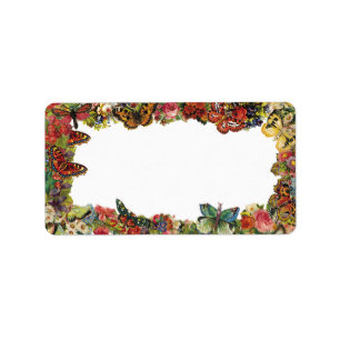 Étiquette Papillons et fleurs Bordure Vintage