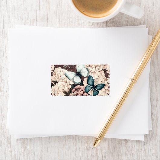 Étiquette Papillons et fleurs brunes (En situation)