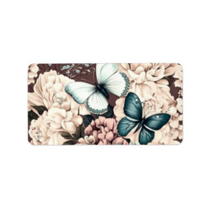 Étiquette Papillons et fleurs brunes