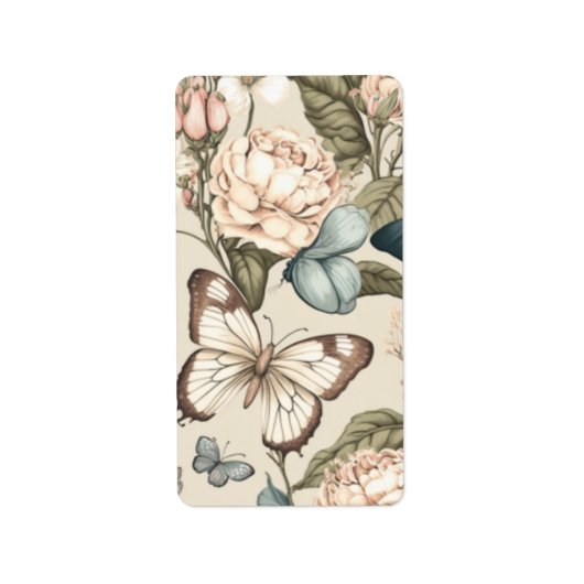 Étiquette Papillons et fleurs pastel (Devant)