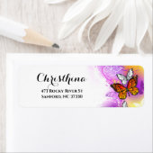 Étiquette Papillons Monarque sur Arrière - plan pourpre (En situation)