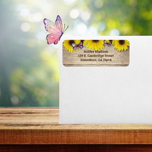 Étiquette Papillons rose Tournesol Adresse de retour