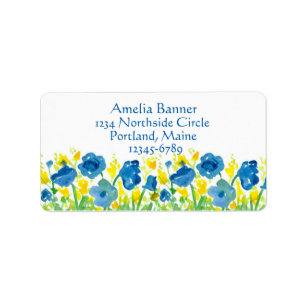 Étiquette Papillons Royal Blue Fleurs d'aquarelle jaune