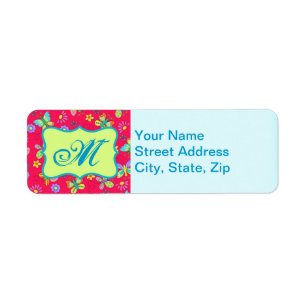 Étiquette Papillons Whimsy moderne sur Monogramme rouge pers