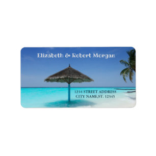 Étiquette Parapluie de plage tropicale avec palmier