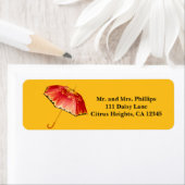 Étiquette Parapluie de printemps Rouge & Jaune Daisy (En situation)