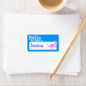 Étiquette Parasaurolophus rose Bonjour Mon nom est Badge Ble (En situation)