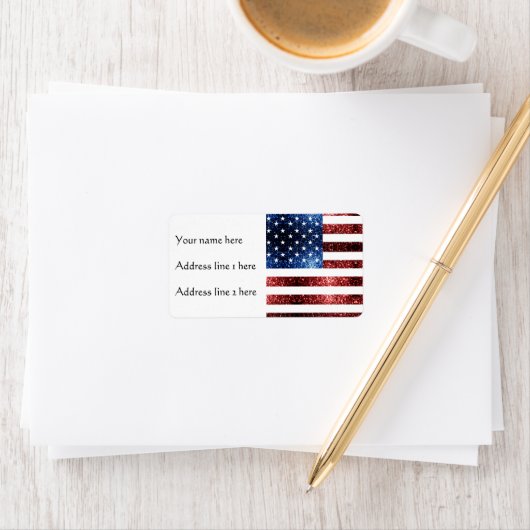 Étiquette PARTIES SCINTILLANT américaines drapeau rouge bleu (En situation)