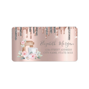 Étiquette Parties scintillant argent Mixer Fleurs Rose or