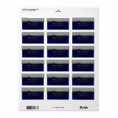 Étiquette Parties scintillant argentée bleu marine Velvet (Feuille entière)