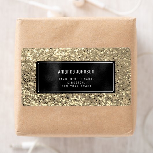 Étiquette Parties scintillant Black encadré Or RSVP Adresse  (En situation)