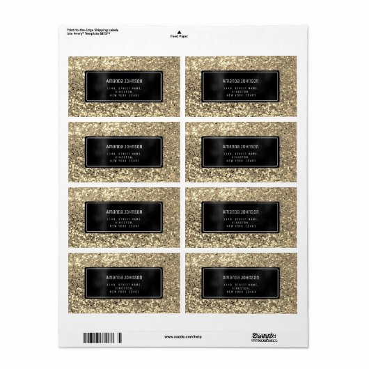 Étiquette Parties scintillant Black encadré Or RSVP Adresse (Feuille entière)